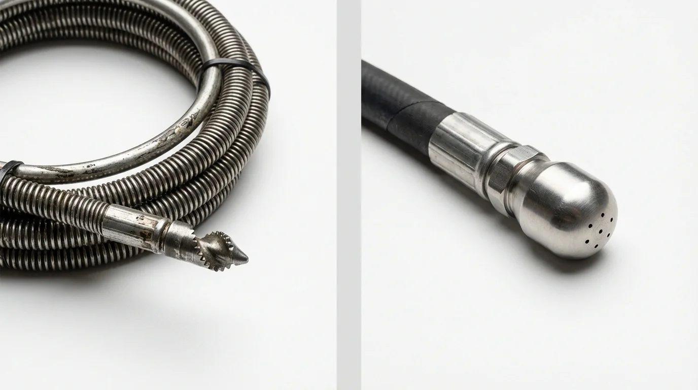 Drain snake cable and hydro jetting nozzle used for drain cleaning in Sherwood, OR